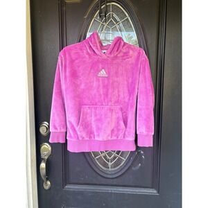 Adidas Girls Pink Fleece Hoodie Velour Pullover Sweatshirt Size L 14